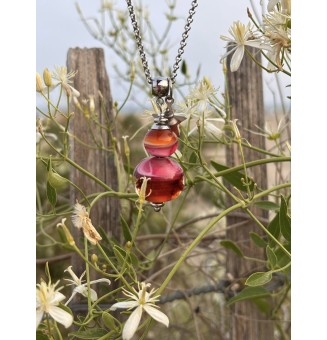 Collier "rose caramel" en Perles de Verre et acier inoxydable