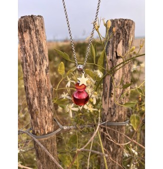 Collier "rose caramel" en Perles de Verre et acier inoxydable