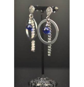 Boucles d'Oreilles  en Acier Inoxydable avec Perles de Verre BLEU INTENSE
