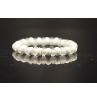 bracelet élastique Mixte (homme/femme) BLANC givré ET BRILLANT en perles de verre filé (poignet 15.5 à 16.5 cm)