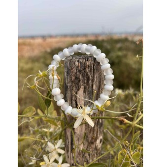 bracelet élastique Mixte (homme/femme) BLANC givré ET BRILLANT en perles de verre filé (poignet 15.5 à 16.5 cm)