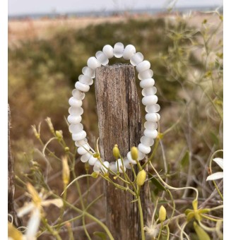 bracelet élastique Mixte (homme/femme) BLANC givré ET BRILLANT en perles de verre filé (poignet 15.5 à 16.5 cm)
