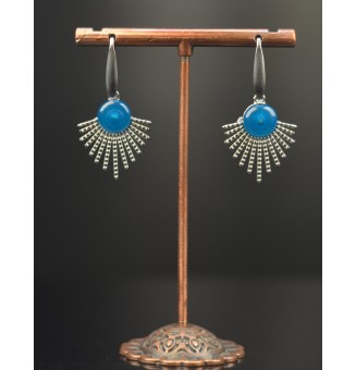 Boucles d’Oreilles en Verre "bleu" et acier inoxydable -  par Liloo Créations