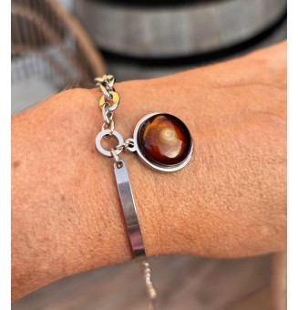 Bracelet demi-jonc en acier inoxydable avec cabochon en verre filé – Dégradé ambré