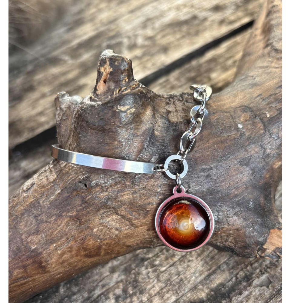 Bracelet demi-jonc en acier inoxydable avec cabochon en verre filé – Dégradé ambré