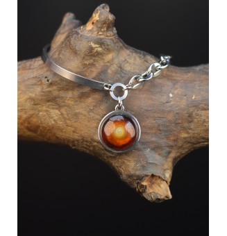 Bracelet demi-jonc en acier inoxydable avec cabochon en verre filé – Dégradé ambré