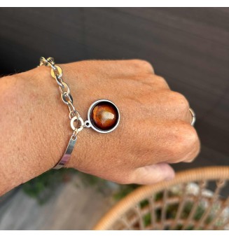 Bracelet demi-jonc en acier inoxydable avec cabochon en verre filé – Dégradé ambré