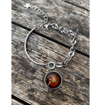 Bracelet demi-jonc en acier inoxydable avec cabochon en verre filé – Dégradé ambré