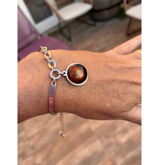 Bracelet demi-jonc en acier inoxydable avec cabochon en verre filé – Dégradé ambré