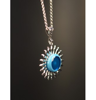Collier Soleil turquoise en Acier Inoxydable avec Perle de Verre Filé 43+3 cm