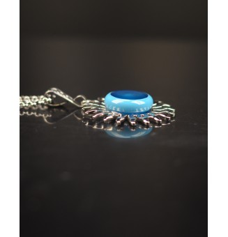 Collier Soleil turquoise en Acier Inoxydable avec Perle de Verre Filé 43+3 cm