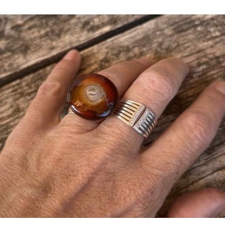 Bague en Verre Filé au Chalumeau "ambrée"  - acier INOXYDABLE