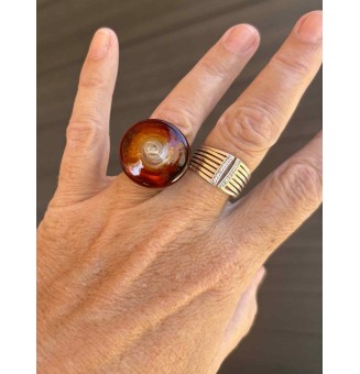 Bague en Verre Filé au Chalumeau "ambrée"  - acier INOXYDABLE
