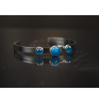 Bracelet rigide réglable acier inoxydable – Cabochons en verre filé Bleu Océan
