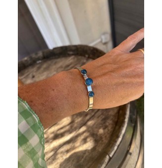 Bracelet rigide réglable acier inoxydable – Cabochons en verre filé Bleu Océan
