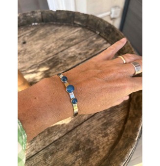 Bracelet rigide réglable acier inoxydable – Cabochons en verre filé Bleu Océan