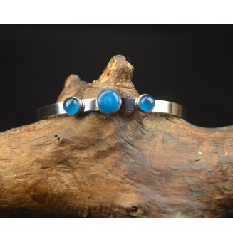 Bracelet rigide réglable acier inoxydable – Cabochons en verre filé Bleu Océan