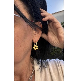 Boucles d’oreilles créoles modulables – Fleur dorée - acier inoxydable