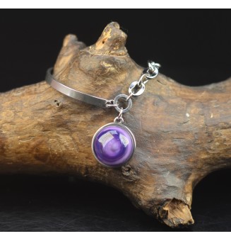 Bracelet demi-jonc en acier inoxydable avec cabochon en verre filé – violet