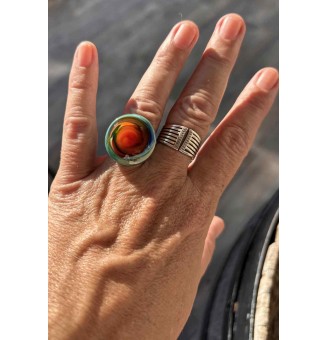 Bague en Verre Filé au Chalumeau "multicolore"  - acier INOXYDABLE