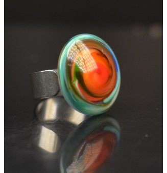 Bague en Verre Filé au Chalumeau "multicolore"  - acier INOXYDABLE
