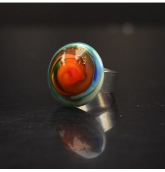 Bague en Verre Filé au Chalumeau "multicolore"  - acier INOXYDABLE