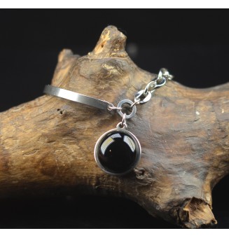 Bracelet demi-jonc en acier inoxydable avec cabochon en verre filé – noir