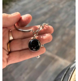 Bracelet demi-jonc en acier inoxydable avec cabochon en verre filé – noir