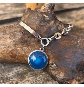 Bracelet demi-jonc en acier inoxydable avec cabochon en verre filé – Bleu & Vert