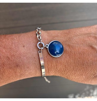 Bracelet demi-jonc en acier inoxydable avec cabochon en verre filé – Bleu & Vert