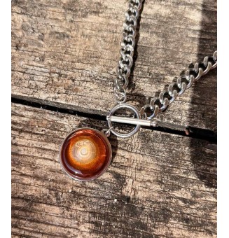 Collier cabochon en verre filé – Chaîne à gros maillons - couleur ambré - acier inoxydable