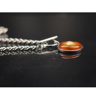 Collier cabochon en verre filé – Chaîne à gros maillons - couleur ambré - acier inoxydable