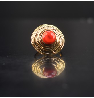 Bague en Verre Filé au Chalumeau "rouge"  - acier INOXYDABLE doré
