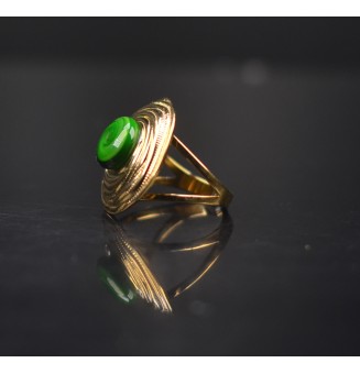 Bague en Verre Filé au Chalumeau "Vert rosetta"  - acier INOXYDABLE doré