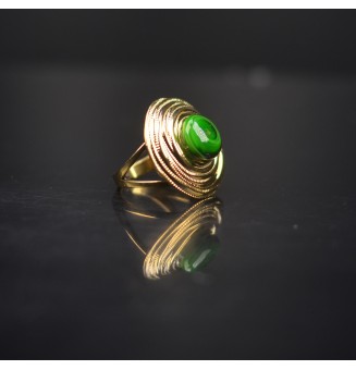 Bague en Verre Filé au Chalumeau "Vert rosetta"  - acier INOXYDABLE doré