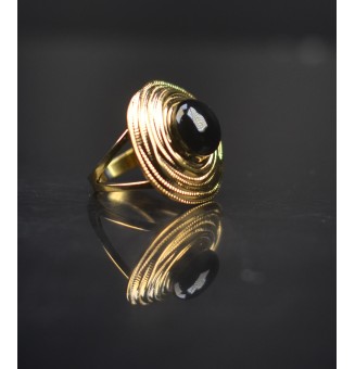 Bague en Verre Filé au Chalumeau "noir"  - acier INOXYDABLE doré