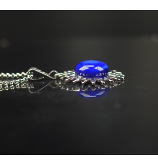 Collier Soleil bleu intense en Acier Inoxydable avec Perle de Verre Filé 45+3 cm