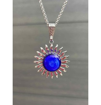 Collier Soleil bleu intense en Acier Inoxydable avec Perle de Verre Filé 45+3 cm