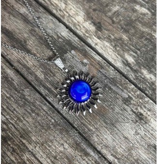 Collier Soleil bleu intense en Acier Inoxydable avec Perle de Verre Filé 45+3 cm