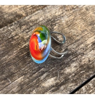 cabochon artisanal multicolore en verre pour bague ou collier interchangeable en verre  (sans le support )