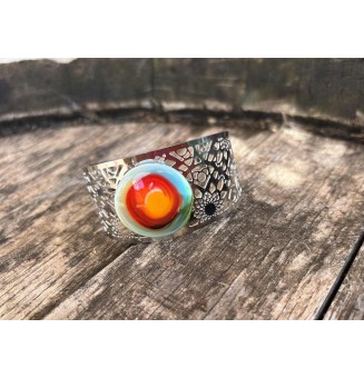 cabochon artisanal multicolore en verre pour bague ou collier interchangeable en verre  (sans le support )