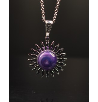 Collier Soleil violet en Acier Inoxydable avec Perle de Verre Filé 44+3 cm
