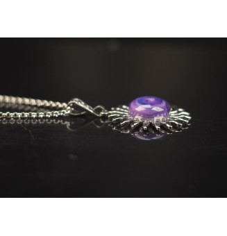 Collier Soleil violet en Acier Inoxydable avec Perle de Verre Filé 44+3 cm