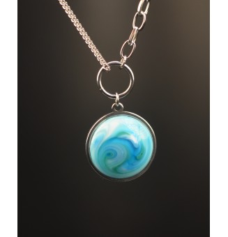 Collier cabochon en verre filé – bleu vert - acier inoxydable