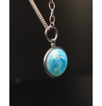 Collier cabochon en verre filé – bleu vert - acier inoxydable