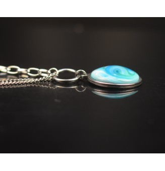 Collier cabochon en verre filé – bleu vert - acier inoxydable
