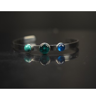 Bracelet rigide réglable acier inoxydable – Cabochons en verre filé Bleu vert