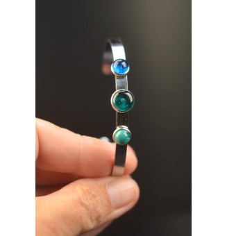 Bracelet rigide réglable acier inoxydable – Cabochons en verre filé Bleu vert