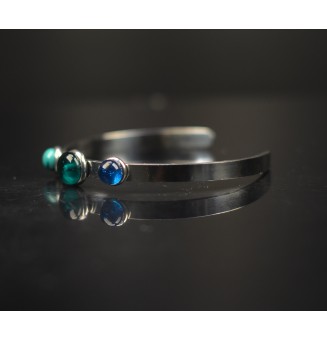 Bracelet rigide réglable acier inoxydable – Cabochons en verre filé Bleu vert