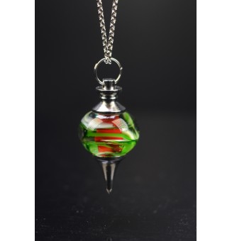 collier long 80+3 cm "rouge vert" perles de verre filé au chalumeau